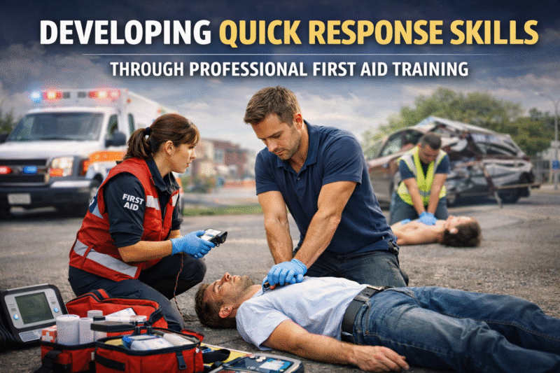 make creative image for Developing Quick Response Skills Through Professional First Aid Training