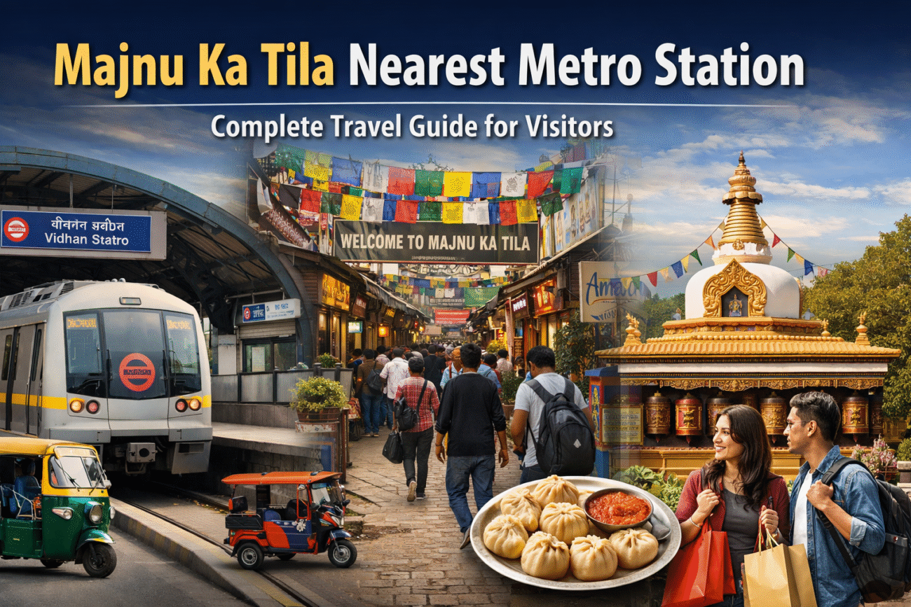 Majnu Ka Tila nearest metro station guide showing Vidhan Sabha Metro, Tibetan market streets, local food, and cultural attractions in Delhi